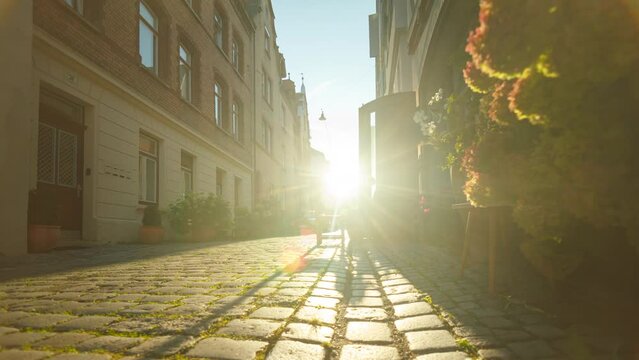 Evening sun in old street of historic city Ulm