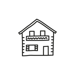 Doodle outline alpine house chalet.