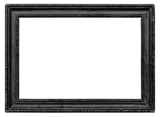 Old wooden black picture frame isolated on white background, including clipping path