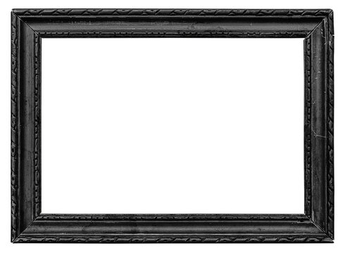Old wooden black picture frame isolated on white background, including clipping path