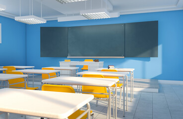 Fototapeta na wymiar Blue and yellow classroom
