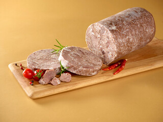 Turkish style dry meat role named Kavurma on serving plate