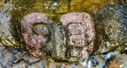 Ancient Native Petroglyphs Mary Altar Sainte Famille Church Moorea Tahiti