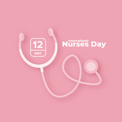 International nurses day vector banner or poster with stethoscope isolated on pink background. vector 12 May Happy nurses day icon or sign design template