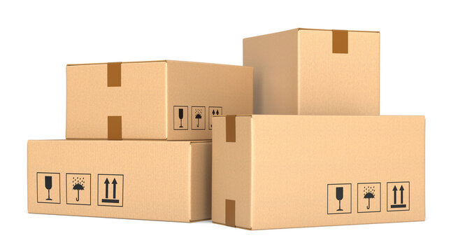 Group of cardboard boxes on white background