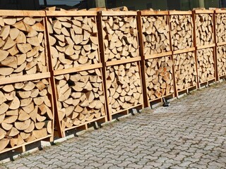pallets with wood logs used for wood stoves