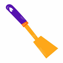 Vector spatula illustration. Kitchen tools icon set. Cooking collection. Yellow and purple color. On white background.