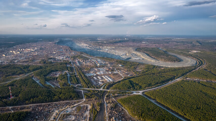 Industrial Ural city of Asbestos from a bird's-eye view, Ural, Russia
