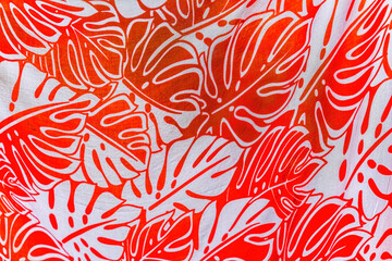 Colorful Red White Tropical Palm Leaves Tahitian Cloth Moorea Tahiti