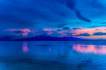 Colorful Sunset Tahiti Island Blue Water Moorea