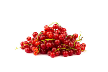 Ripe and juice red currant on white isolated background.