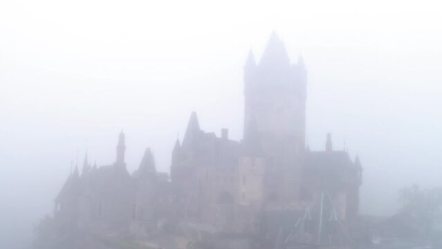 Foggy Environment At Old Cochem Castle On Hill Top