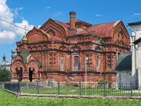 Yuryev-Polsky, Russia. Trinity Cathedral without dome. The cathedral was built in 1907-1914. In Soviet era, it was closed and partially destroyed, including its dome.