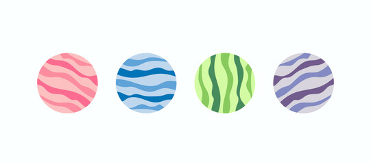 Round decorative abstract elements to create unique creative modern trendy design or decor. Can be used for social media, for highlights, round abstract geometric shapes striped colored circle icons.