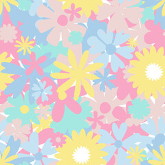 Cute seamless flower pattern. Spring background from simple floral decorative elements. Can be used as pastel print for wallpaper, fabric or textiles, for nursery decoration.
