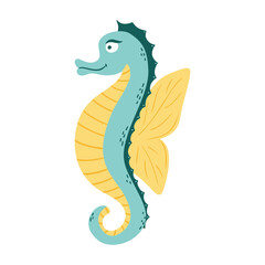 Fototapeta premium Illustration of cute seahorse on white background vector illustration cartoon flat style