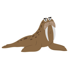 Illustration of cute sea walrus on white background vector illustration cartoon flat style