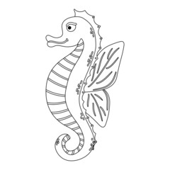 Fototapeta premium Cute seahorse. Coloring book for kids. Vector outline on a white background.