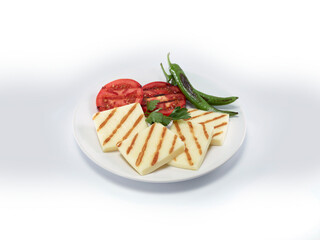 Grilled cheese slices with grilled vegetables