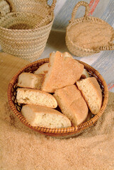 Traditional wheat bread in a straw basket