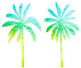 palm trees watercolor silhouette, on white background, isolated, vector