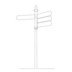 direction sign drawing by one continuous line, isolated, vector
