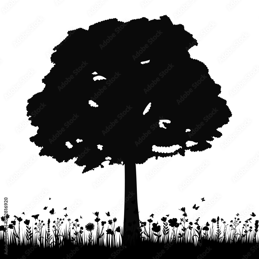 Sticker tree black silhouette, on white background, isolated, vector - Stickers