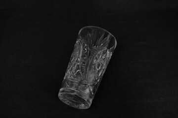 crystal glass on black background. soviet fashion for crystal tableware