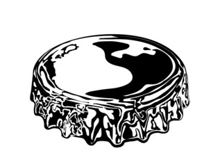 Oktoberfest black hand drawn metal cap Beer bottle or soda, Icon. Simple monochrome object, isolated. Vector.