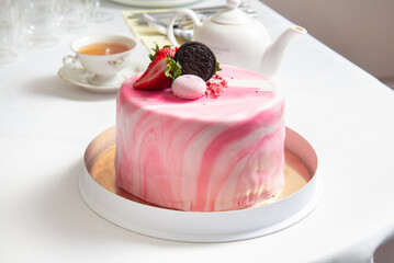 Party, birthday cake, delicious biscuit pink fondant cake