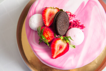 Party, birthday cake, delicious biscuit pink fondant cake