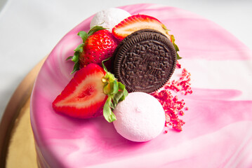 Party, birthday cake, delicious biscuit pink fondant cake