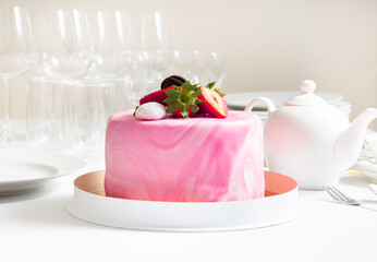 Party, birthday cake, delicious biscuit pink fondant cake