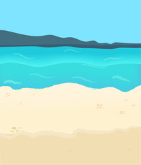 Fototapeta na wymiar Vector landscape with a seashore. Nice sunny day. Vertical background. Illustration of water and beach.
