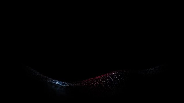 Smooth slow motion moving blue red dotted wavy detailed lines on dark black copy space background seamless loop animation.	

