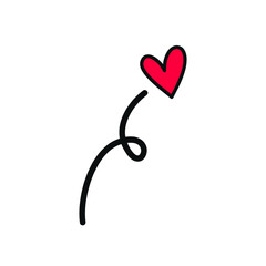 Red heart vector isolated on white background. Heart icon in a flat design. Doodle heart.