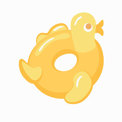 Cartoon swimming ring. Funny yellow duck. Summer swimming pool toy illustration. Inflatable summer swimming . Design on white background.