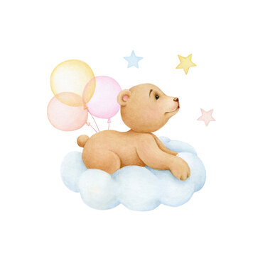 Cute sleeping bear. Baby shower invitation card. Can be used for t-shirt print, poster, baby shower invitation card.