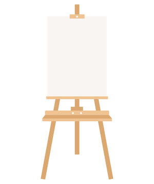 Wooden easel with canvas isolated on a white background. Art supplies.