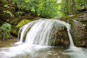 Waterfall Jur-Jur in Crimea full hight beautiful water strings landscape