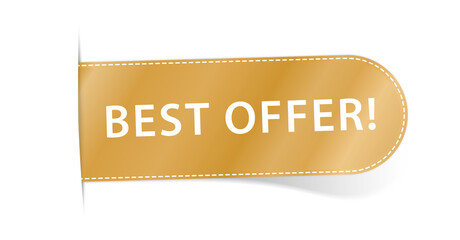 BEST OFFER - vector gold colored label banner on white background	
