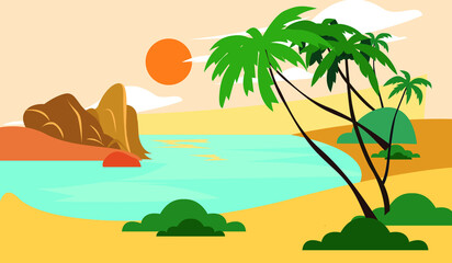 Fototapeta na wymiar Beach with palm trees, vector 