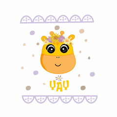 Cute vector illustration of cute giraffe character. Cartoon character for kids, toddlers and babies fashion. T-shirt design idea.