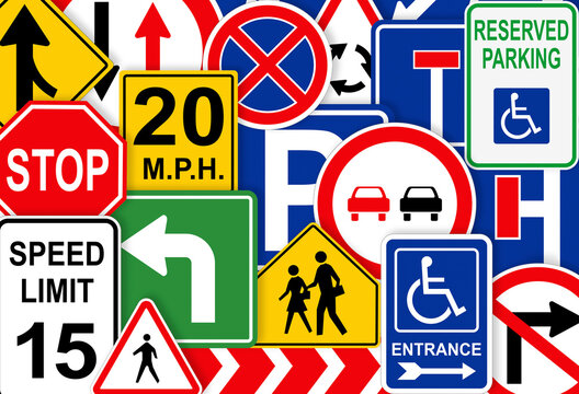 Collection Of Different Traffic Signs As Background