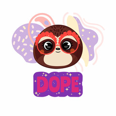 Cute vector illustration of a cute sloth character. Cartoon character for kids, toddlers and babies fashion. Idea for t-shirt design.