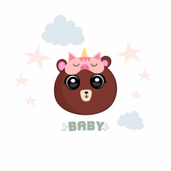 Hand drawn illustration of a cute little bear character. Cartoon character for kids, toddlers and babies fashion. Idea for t-shirt design.