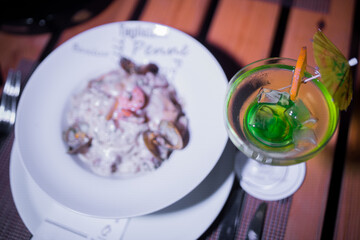 Seafood pasta dish on the table
