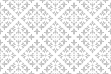 Flower geometric pattern. Seamless vector background. White and gray ornament.