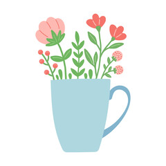 Flower in beautiful cup, flat design vector