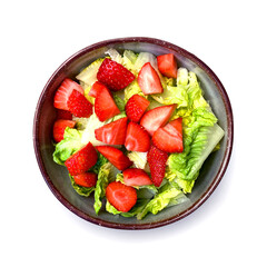 Fresh salad with strawberries - on white background
